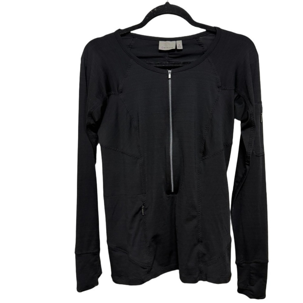 Athleta Running Athletic Women's  Medium 3/4 ZIP Long Sleeve Zipper  Black